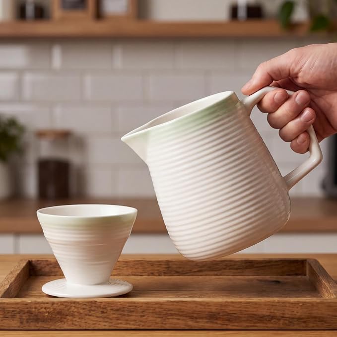 pour over coffee maker - Ceramic Dripper Pot, Heat-Resistant & Easy Clean | Manual Slow Drip Coffee Brewer for Office, Home, Camping 1-3 Cup Pour 20 coffee filters