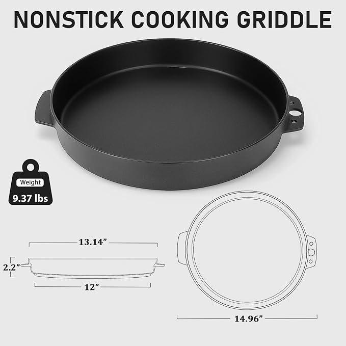 Utheer 15 x 12 Inch Cast Iron Griddle for Weber Gourmet BBQ System | Porcelain-enameled reversible grill griddle works with Weber Kettle, Genesis and Spirit grills for charcoal and gas cooking