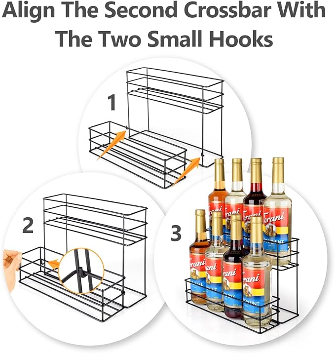 kimilus 8 Bottle Capacity Coffee Syrup Organizer 2 Tier Coffee Syrup Stand Shelf for Coffee Bar Kitchen Small Wine Rack for Bar Family Storage for Syrup Wine Dressing