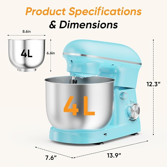 NEWBULIG Stand Mixer 4.2QT, Kitchen Electric Mixers Alternative | 10-Speed Dough Hook, Whisk, Beater & Splash Lid, Multi-Cover for Baking, Cakes and Home Cooking Needs