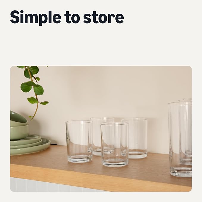 Amazon Basics Drinking Glasses, Dishwasher-Safe, 4-Piece Set, 11 oz.