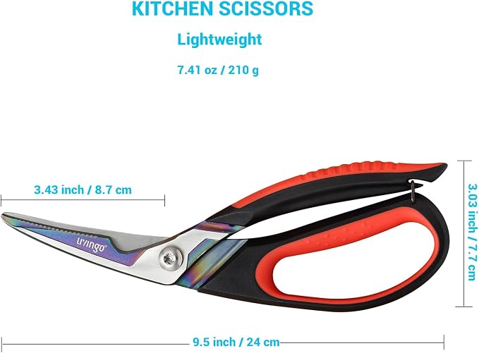 LIVINGO 9.5" Heavy Duty Kitchen Scissors Titanium Coated Poultry Shears | Sharp Stainless Steel Food Scissors with Comfortable Grip and Safety Lock for Cutting Chicken Bones, Meat and Vegetables