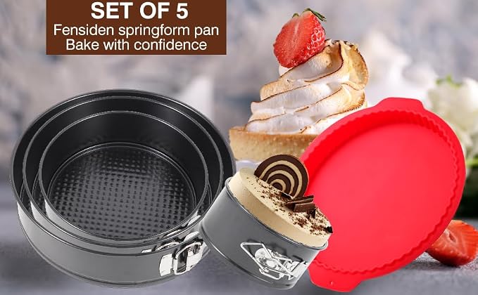 4-7-9-10 Inch Non-stick Springform Cheesecake Pan Set of 4 | Food Grade, FDA Food Contact Safe, Non-Stick, Dishwasher Safe, Removable Bottom, Comes with Silicone Base Protector