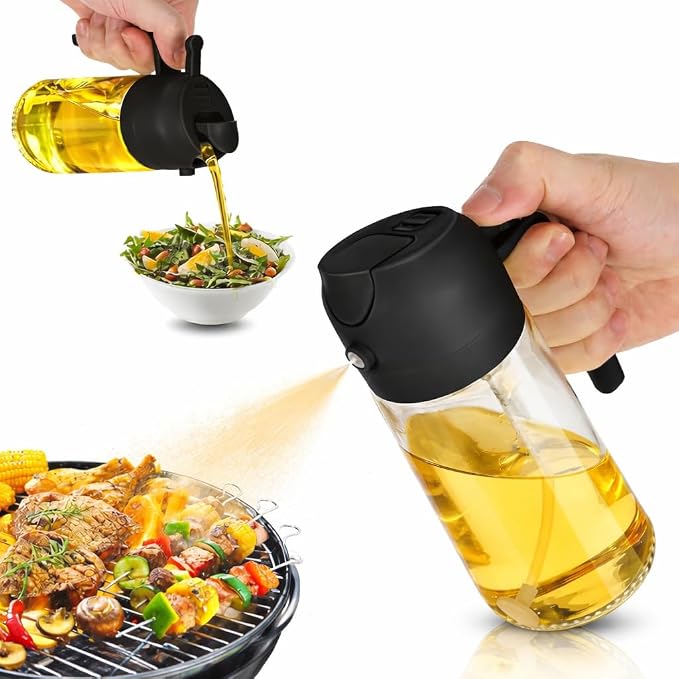 Himal's 16oz/ 470 ml Glass Olive Oil Dispenser and Sprayer Bottle,2 in1 Cooking Oil Spray Container for Kitchen