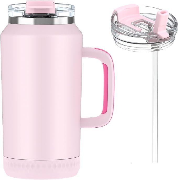 Hydraful 64 oz Tumbler with Handle and Straw - 100% Leak-Proof - Insulated Cup Reusable Stainless Steel Large Water Bottle Travel Mug for Gym, Hiking, and Camping - Gifts for Women Men Him Her