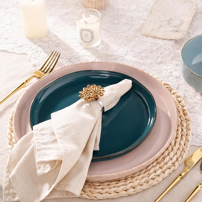 AmorArc Dinnerware Sets for 4, 12 Pieces Ceramic Plates and Bowls Set | Scratch Resistant Stoneware Dishes Set, Dishwasher & Microwave Safe, Colorful