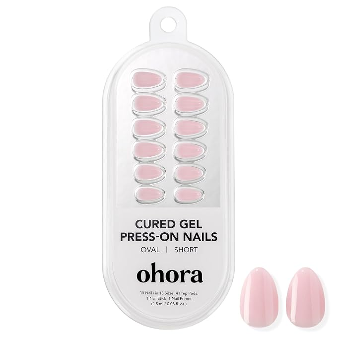ohora Gel Press On Nails | Pink, Ombre, Short Oval | Blush Pink | Salon-Quality, 100% Real Gel, No UV Lamp, No Glue, Non-Toxic | 15 Sizes, 30 Tips | Long Lasting, press on short