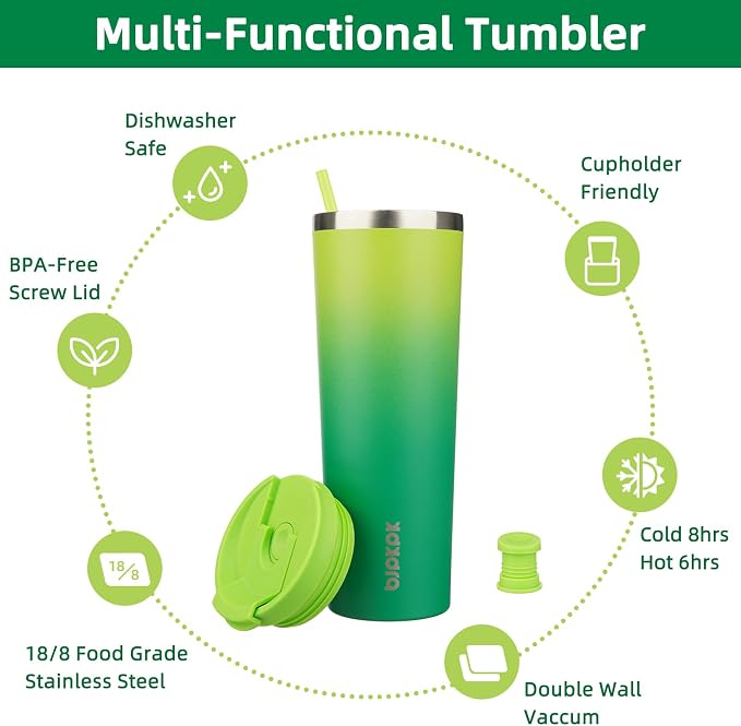 BJPKPK 30 oz Coffee Tumbler with Straw, Insulated Stainless Steel Cup | Double Wall Vacuum, Leak Proof Lid, Keeps Hot/Cold/Iced, BPA Free, Dishwasher Safe, Travel & Outdoor, Bamboo Grove