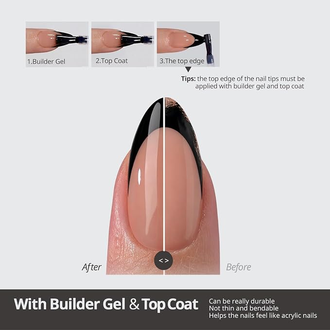 BTArtboxnails XCOATTIPS Black French Tip Press On Nails, S Coffin, Peach | Lamp-Curable, 4-Week Wear, Natural Nail Look, Salon Quality Value at Home, Easy-to-Apply for Beginners, 160ct Nail Tips Only