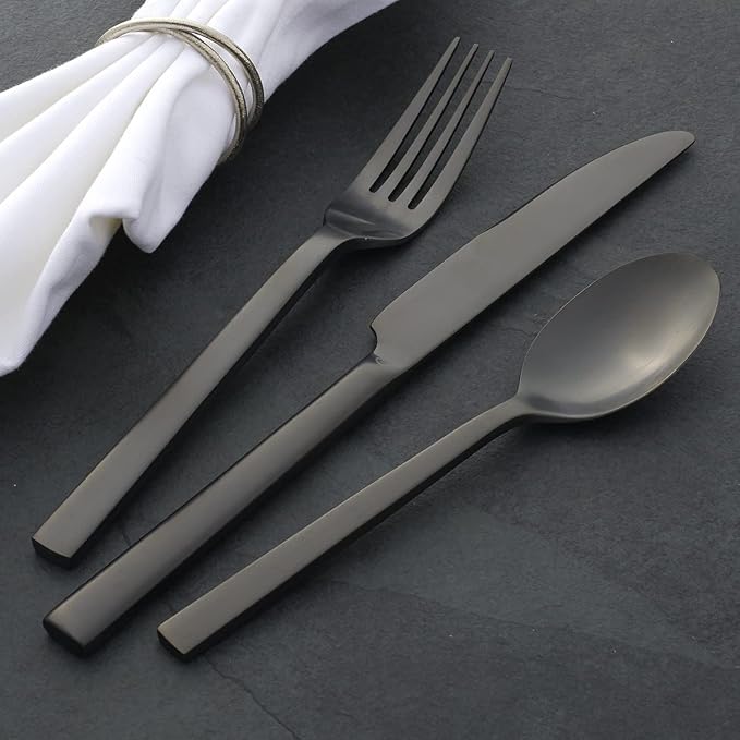Oneida Chefs Table Midnight Matte 20-Piece Silverware Set for 4, Flatware | midnight, dishwasher safe | includes knives, forks, and spoons | heavy duty, cutlery set, utensil set