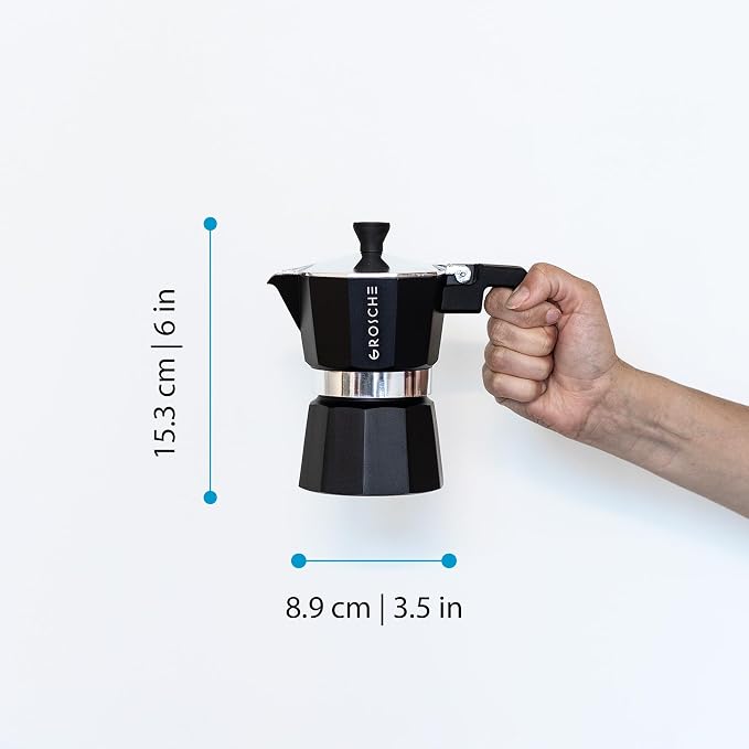 GROSCHE Milano Stovetop Espresso Maker Moka Pot 3 espresso Cup, 5 oz Black | Cuban Coffee Maker And Italian Moka Pot For Stovetop Espresso; For Gas, Electric, And Propane Stoves With A Soft-Touch Handle