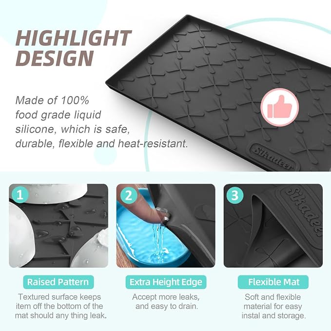 Waterproof Under Sink Mat Silicone 28" x 22" Kitchen Cabinet liner | BPA-Free Silicone Mat with Raised Lip Protects Cabinets from Leaks, Versatile Home Organizer for Bathroom, Pets, Boots, Floor