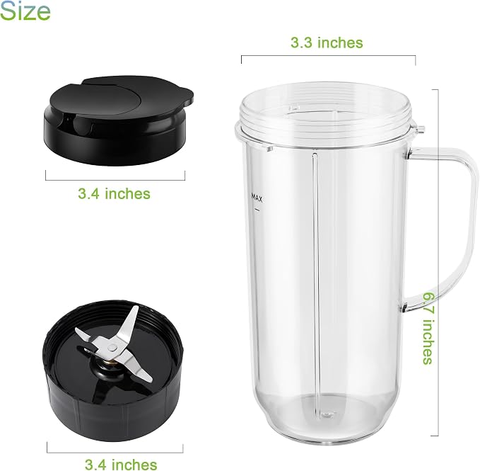 5-piece Magic Bullet Blender Cups, Tall 22oz Cup with Flip-Top To-Go Lid, Cross Blade, Blender Replacement Parts, Mug with Handle Compatible with Magic Bullet 250w MB1001