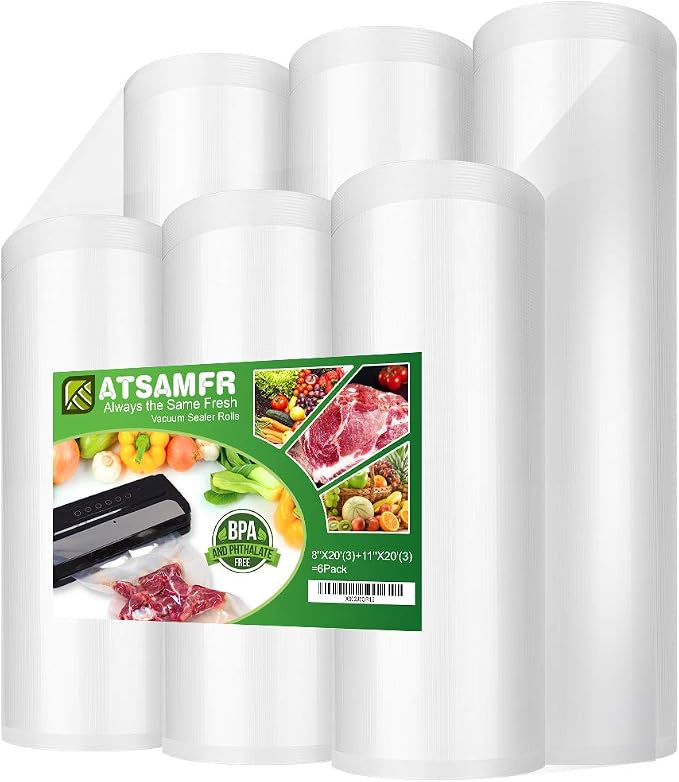 6Pack Vacuum Sealer Rolls with BPA Free,8"&11"x20' 3 Rolls Each