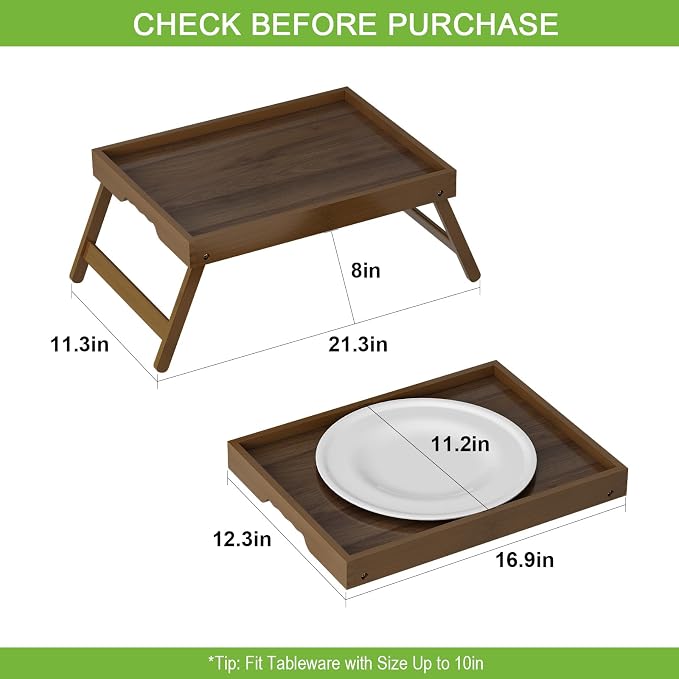 Artmeer FSC 100% Bamboo Bed Tray with Folding Legs, Large, Walnut | Large FSC 100% bamboo bed tray with folding legs, handles and raised edges for meals, laptops, reading and serving.