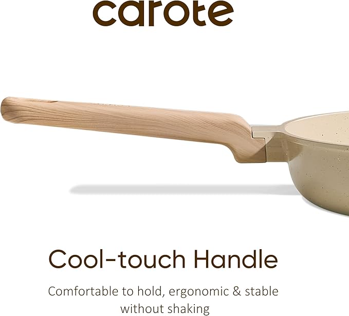 CAROTE 10 Inch Ceramic Nonstick Frying Pan with Glass Lid | Kitchen Non-Toxic PTFE & PFOA Free Skillet, Compatible with Induction, Gas Cooktops, Easy to Clean