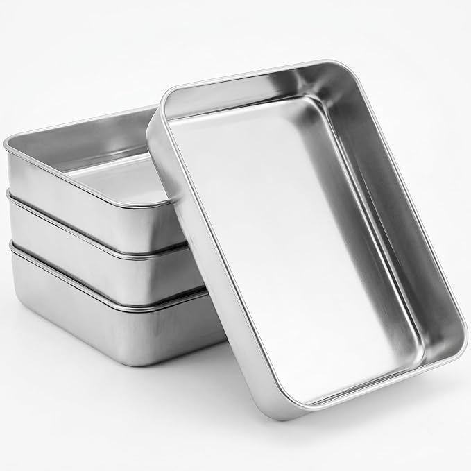 Leonyo 4 Pcs Bakeware Cake Pan for Baking, 9.3x7 Inch Lasagna Pan, 2" Deep | For Commercial Kitchen, Focaccia Bread, Casserole Dish, Oven Safe & Stainless Steel