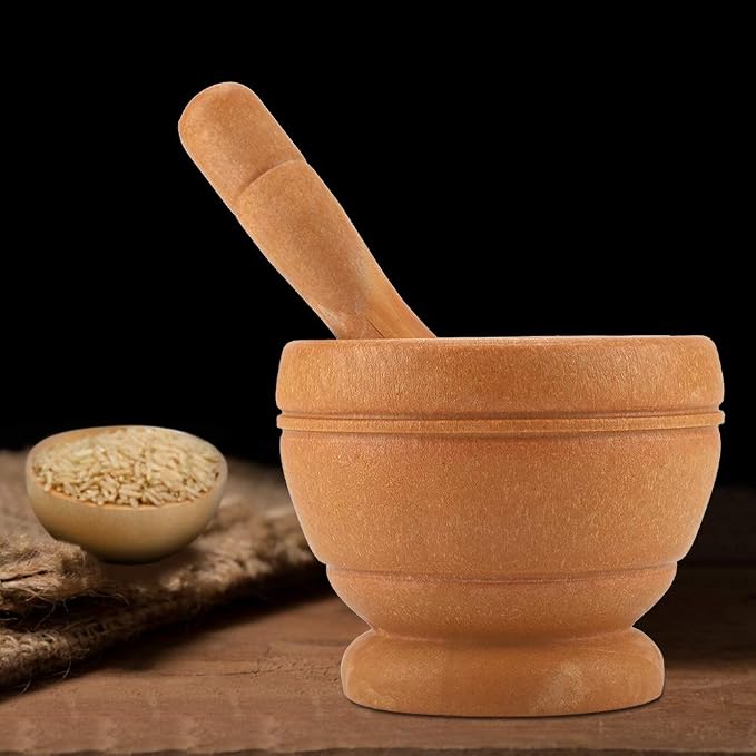 Mortar and Pestle Set, Manual Garlic and Seasoning Grinder with Non Slip Base Grinding Bowl for Crushing Seasonings, Making Paste, Guacamole and More (Wood Color)