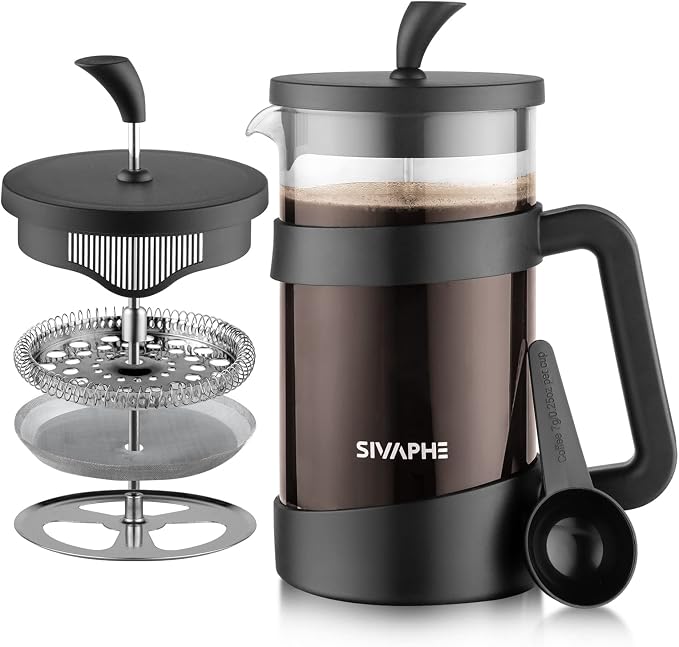 Sivaphe French Press 34oz Light-weight Durable High Borosilicate Carafe Maker 8 Cup Plastic Coffee Press Frothed