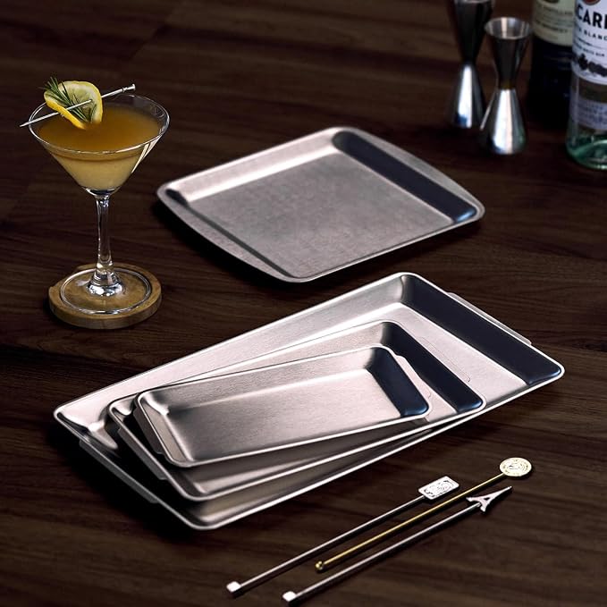 Wagensteiger SUS304 Stainless Steel Serving Platters, Rectangle Metal Dinner Plate with Handles, Decorative Tray, Lightweight, Cheese Board, Oven Safe (8.66 x 4.33 inches)