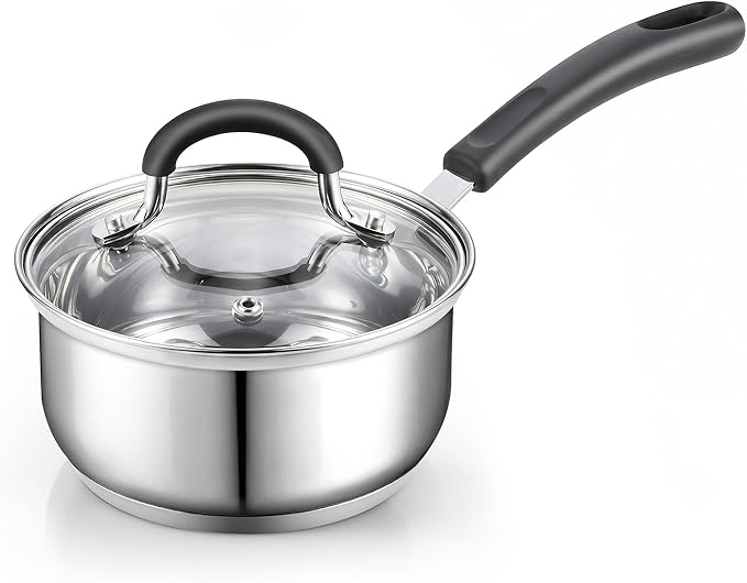 Cook N Home Professional 2 Quart Stainless Steel Saucepan with Lid, Small Kitchen Induction Cooking Sauce Pot Pan, Stay-Cool Silicone Handle, Dishwasher Safe