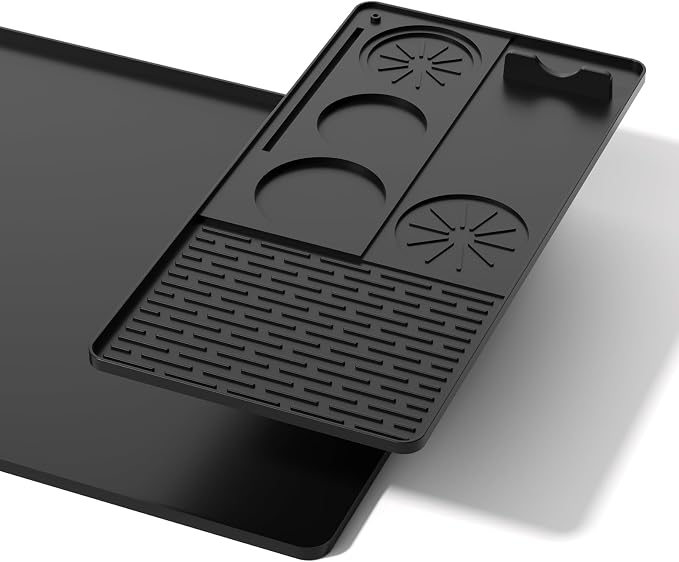Silicone Coffee Mat 24''x16'',Fits Under Coffee Maker | Detachable Dish Drying Mat& Built-in Tamper Storage – Fits Espresso Machine, Dish Rack