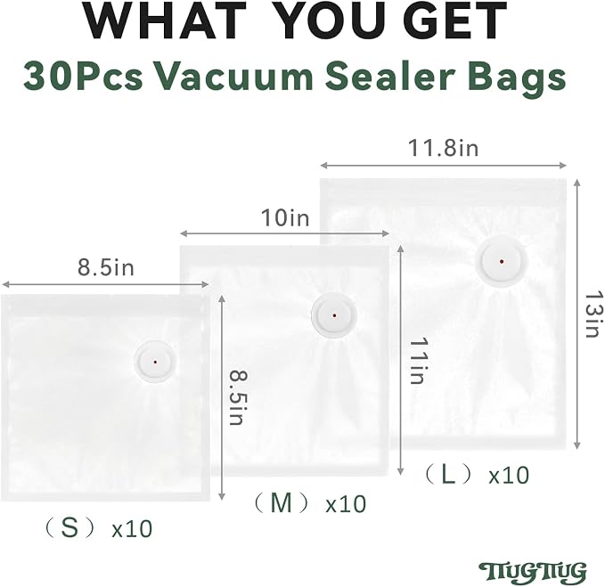 Reusable Vacuum Sealer Bags for Food 30Pcs (S/M/L), BPA-Free Sous Vide Bags for Microwave Heating, Cooking and Freezer Storage, Compatible with Most Handheld Sealers and Vacuum Sealer Machines