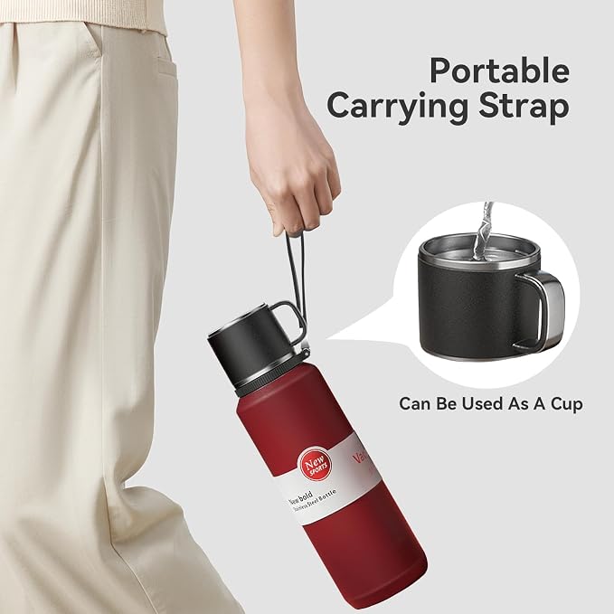 Stainless Steel Insulated Tea Infuser Bottle, Vacuum Insulated Water Bottle, Tea Tumbler with Separate Tea Compartment, 24-Hrs Insulation Commute Travel (Red,32oz/1000ml)