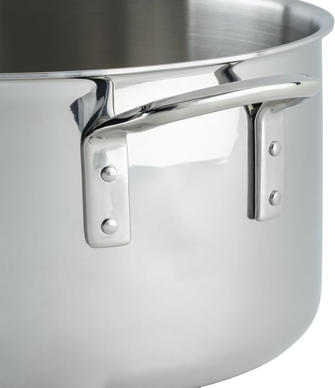 WINCO Tri-Ply Stock Pot, 20-quart, Silver | Dishwasher safe, Heating, Triple-riveted handles, Dripless pouring, Induction compatible, Great for Stocks, Soups and Pasta