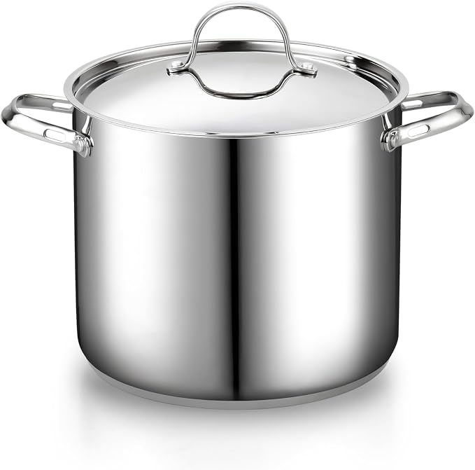 Cooks Standard Large Stainless Steel Cooking Pot - Heavy Duty Handles | 12 Quart Stainless Steel Stock Pot with Lid, Deep Big Cookware for Seafood Boils, Corn, Stews, and Large Family Gatherings