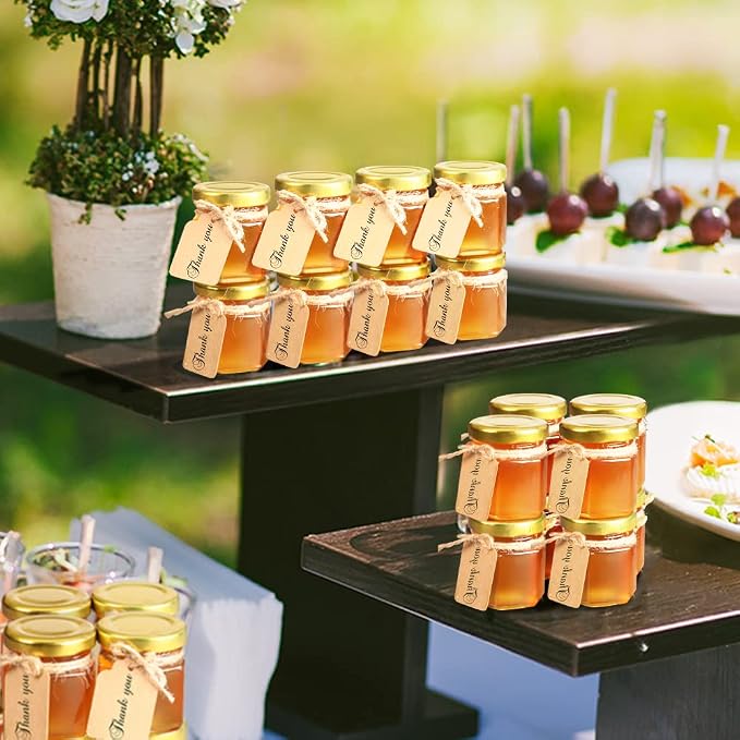 60 Pcs 1.5 Oz Mini Honey Jars with Airtight Lids,Hexagon Glass | Hexagon Glass Jars for Honey,Jam,Candle Making,Spice Storage,Wedding Favors,Party Decorations,Containers & DIY Projects