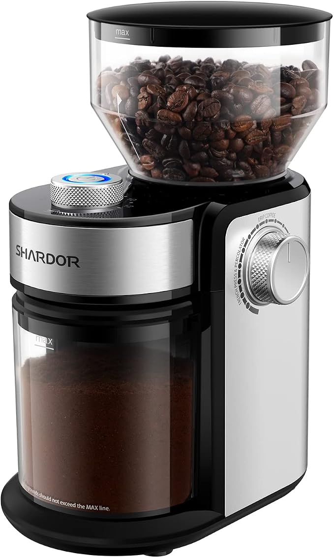 SHARDOR Electric Burr Coffee Grinder, One-Touch Automatic Coffee Bean Grinder for Espresso & French Press, Large 14-Cup Flat Burr Grinder for Home Use