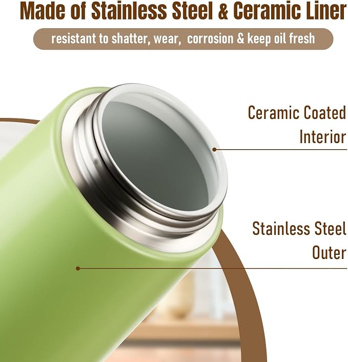 PARACITY Oil Bottle, 2-in-1 Stainless Steel Sprayer and Dispenser, 16 fl oz | Fine-mist spray and smooth pour modes with ceramic-coated interior, wide mouth, drip-control nozzle, and reusable labels.