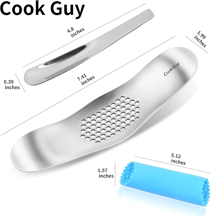 Cook Guy Garlic Press Rocker Set -304 Stainless Steel Premium | All-Steel Garlic Mincer, Crusher, Peeler, and Scraper Tool for Effortless Mincing –Dual-Handle Garlic Grinder(B0201)
