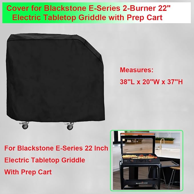 Griddle Cover for Blackstone E-Series 2-Burner 22" Electric Tabletop Griddle with Prep Cart- 600D Grill Cover for Blackstone E Series 22 Electric Griddle, Heavy Duty & Waterproof Outdoor