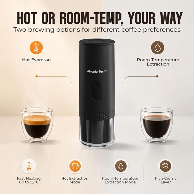 Portable Electric Espresso Machine, Mini Self-Heating Travel Coffee Maker for Ground Coffee & NS Capsules, Ideal for Camping, RV, Hiking & Office