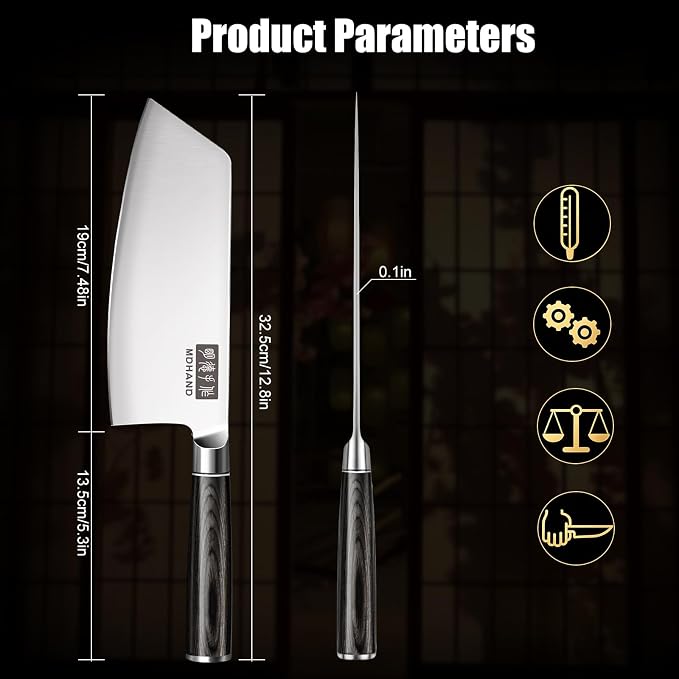 Cleaver Knife 7 Inch, Ultra Sharp Japanese Meat Cleaver Gift Box | High Carbon Stainless Steel Knives with Pakkawood Handle, Bone Chopper for Vegetable Meat, Home Kitchen, Dishwasher Safe