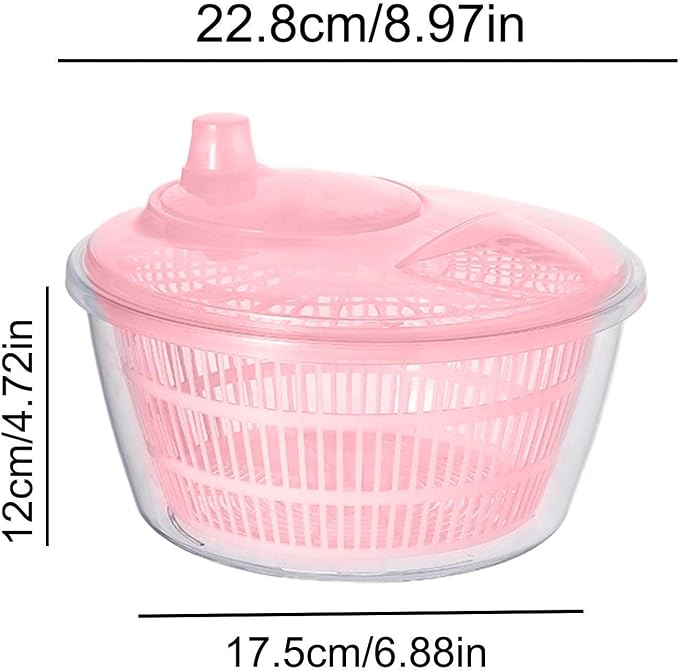 Generic Vegetable Fruit Washer Spinner, Manual Fruits Washer, Durable Salad Dryer Bowl, PP Salad Spinner Lettuce Dryer, Vegetable Washer Dryer With Effortless Action For Lettuce, Vegetables, Pink