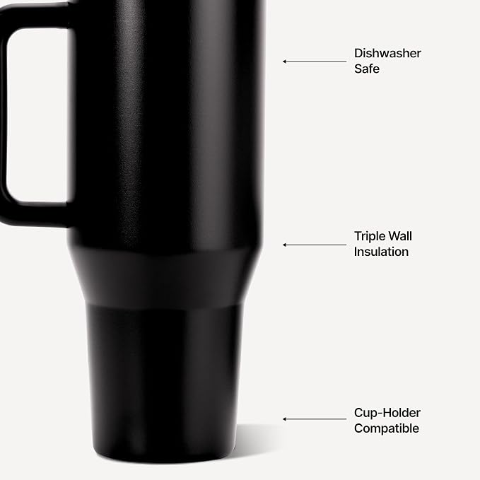 HydroJug Traveler 32oz, Insulated Tumbler with Handle & Straw, Black