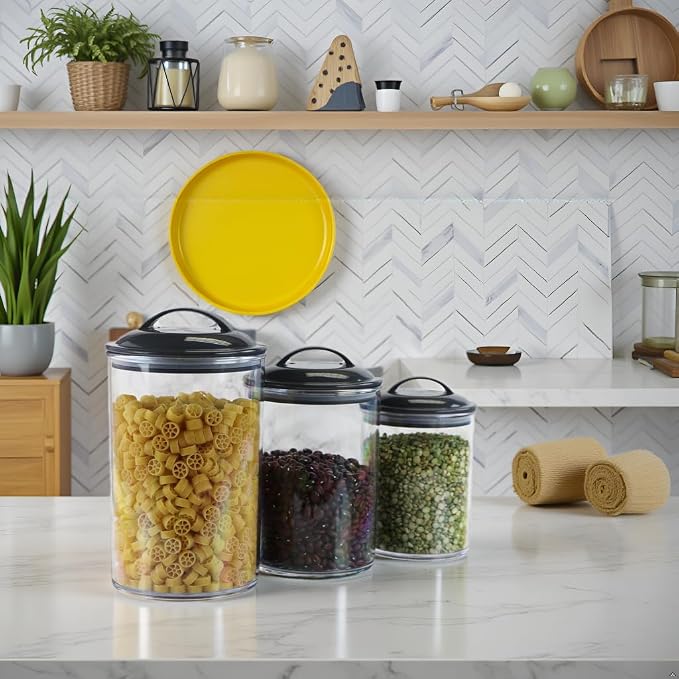 Food Storage Containers, BPA Free Airtight Canisters for Cereal, Pasta, Sugar, Coffee, Flour, Cookies, Loose Tea, for Kitchen Organization by Reston Lloyd, Set of 3, Charcoal Gray