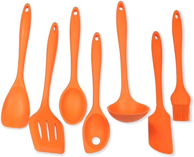 Chef Craft 7 Piece Silicone Kitchen Tool and Utensil Set, Orange (42078)