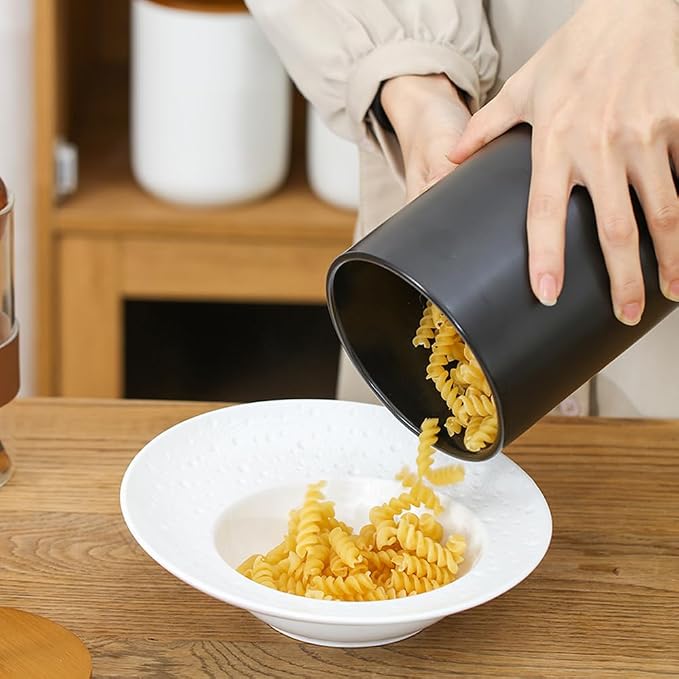 Ceramic Storage Jars, Modern Airtight Canisters with Wooden Lid (Black trumpet)