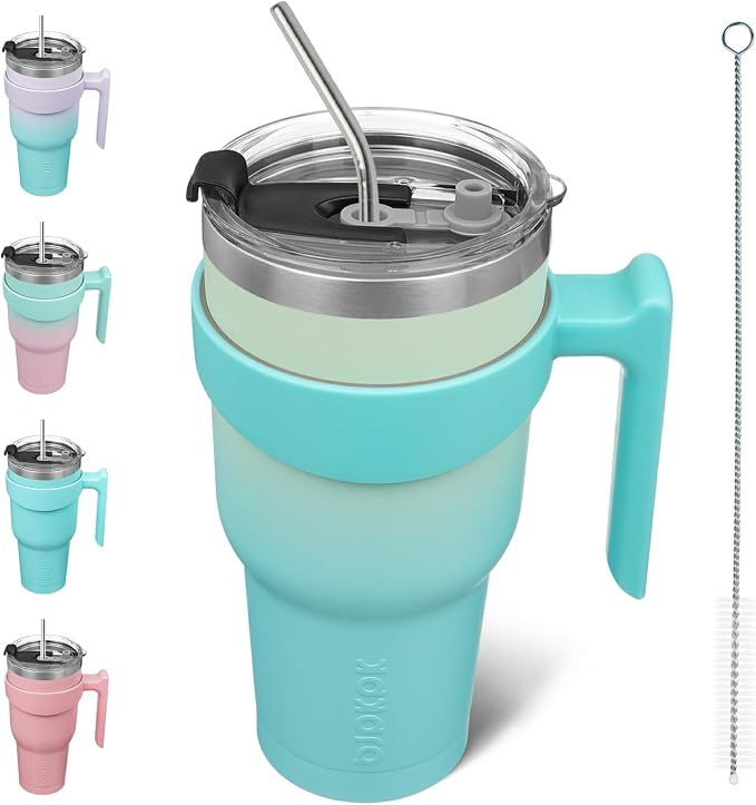 BJPKPK 40 oz Tumbler with Handle & Straw, Insulated Stainless Steel Mug | Double Wall Vacuum, Keeps Hot/Cold, Thermal Cup, BPA Free, Dishwasher Safe, Cupholder Fit, Coffee & Travel, Mint