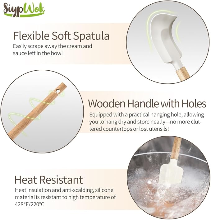 Silicone Spatula Set, Food Grade Rubber Spatula-5 Piece Nonstick Rubber Spatulas, Spoonula, Jar Scraper for Cooking, Baking, Mixing, Frosting - Heat Resistant Up to 600°F (5 Pcs Off-White)