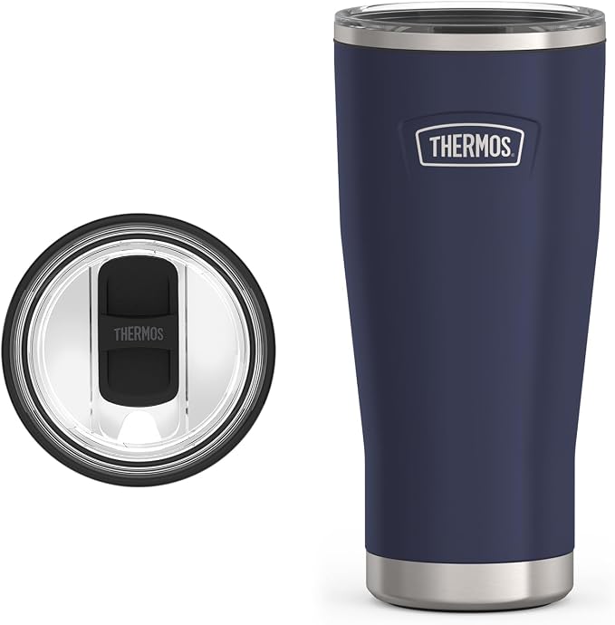 THERMOS Icon Series 24oz Stainless Steel Tumbler with Slide Lock Lid, Leakproof, Fits Cupholder, Dishwasher Safe, Griptec™ Non‑Slip Base, Keeps Drinks Hot 6 Hrs/Cold 22 Hrs, Mystic Navy