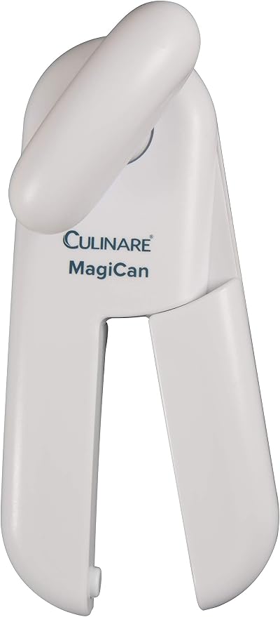 Culinare MagiCan, Manual Can Opener with Lid Release - Heavy Duty Lid Opener Kitchen Gadgets - Home Can Lid Opener Manual - Easy to Use Hand Held Effortlessly Open Cans, White, Stainless Steel