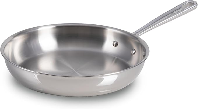 T-Fal Pro Tri-Ply Stainless Steel 10 in Frying Pan, Induction Skillet | Tri-ply construction, NSF professional grade, Built-in measuring marks, Sears steaks and fillets, Oven safe to 500 °F