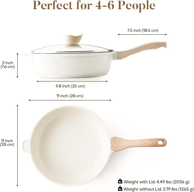Kordisen Nonstick Ceramic Deep Frying Pan Skillet with Lid, 11 Inch, Cream | Saute Pan, Healthy Coating, Non Toxic, Induction Compatible, PFOA & PFAS Free