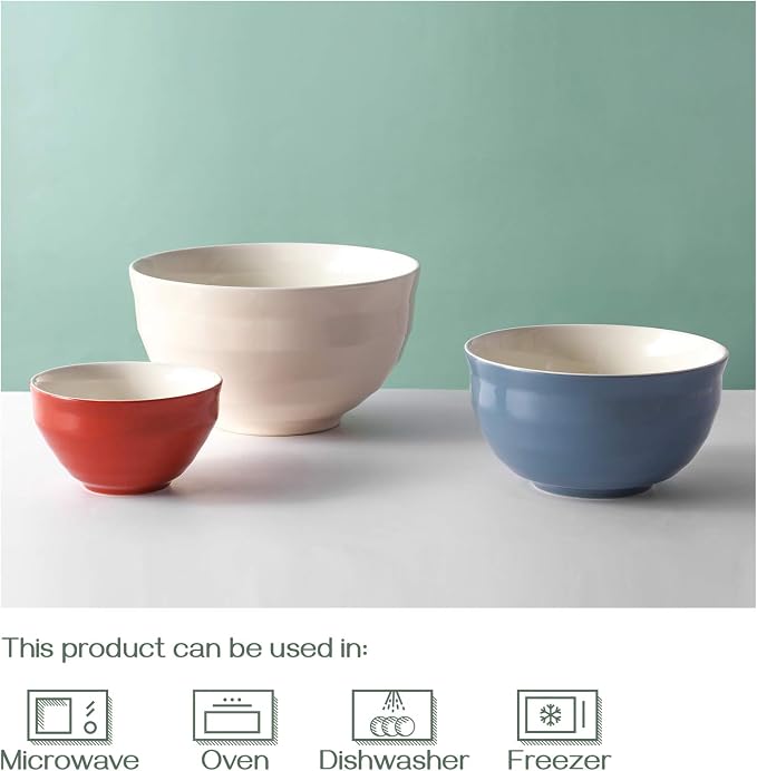 DOWAN Ceramic 4.25/2/0.5 Qt Mixing Bowls for Kitchen, Nesting Large Mixing Bowl Set for Space Saving Storage, Great for Cooking, Baking, Prepping