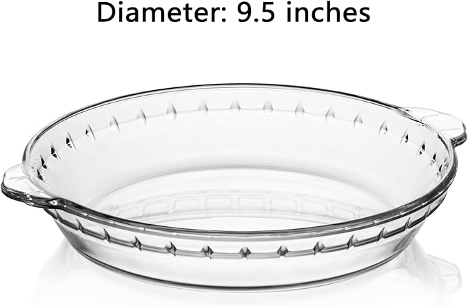 Sweejar Glass Pie Pan for Baking(2 pack), 9.5 Inches Round Baking Dish for Dinner, Non-Stick Pie Plate with Soft Wave Edge for Apple Pie, Pumpkin Pie, Pot Pies